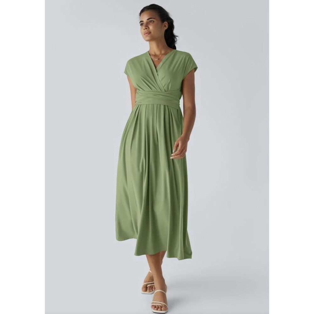 Halara Breezeful™ V-neck midi dress Green Wrap Style XL Travel Athletic Costal